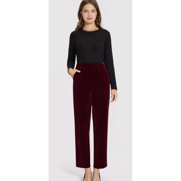 Women's Mid-Rise Velvet Tapered Trousers - A New Day Wine Wine Red Size 0 - Picture 3 of 6